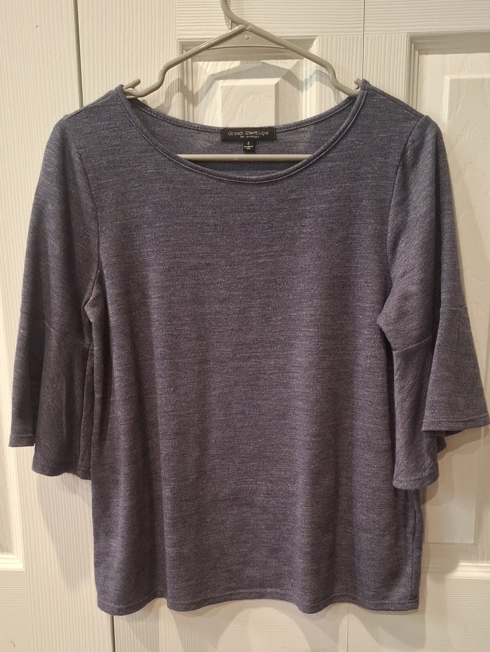 Green Envelope Slate Blue Bell Sleeve Crewneck Top - Made In The USA 🇺🇲